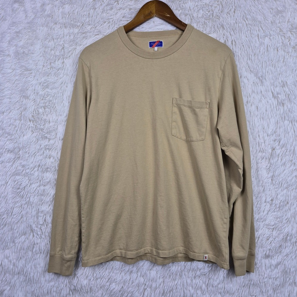 Best Made Co Tan Khaki Long Sleeve Pocket T-Shirt Mens Med 100% Cotton Neutral